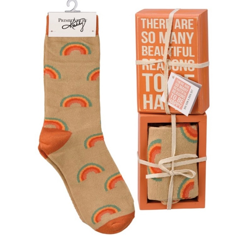 Primitives By Kathy happy sign and socks set to brighten someone's day. OS (NWT)